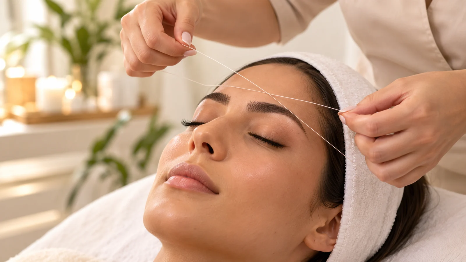 Tratamento de sobrancelhas num spa.