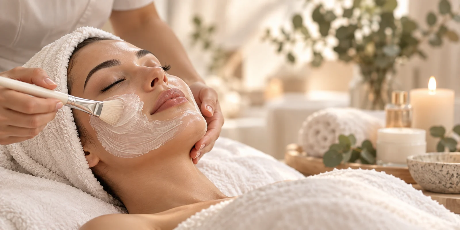 Tratamento facial avançado de rosto num spa luxuoso.