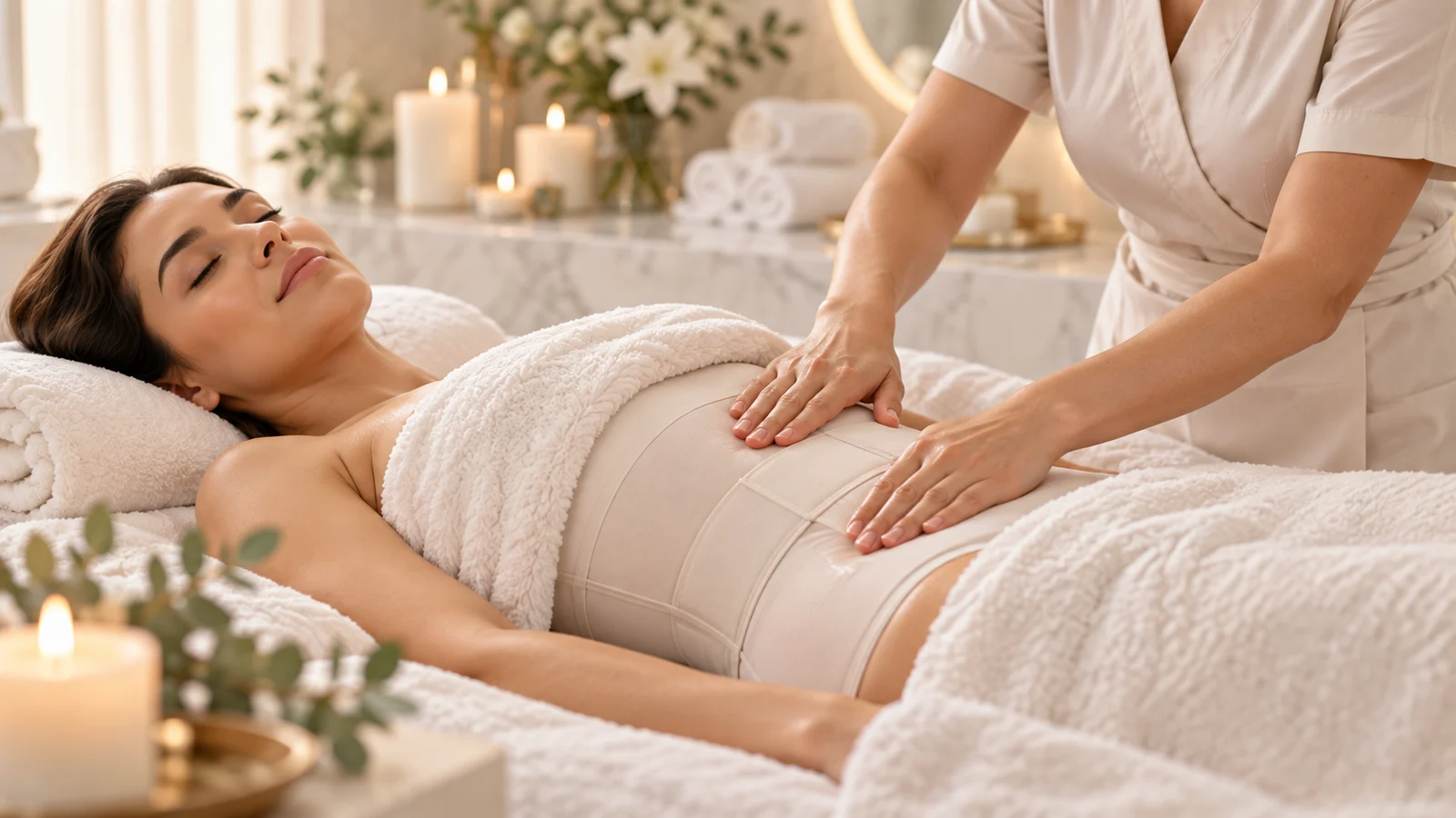 Tratamento modelador e redutor com cinta de pressoterapia.