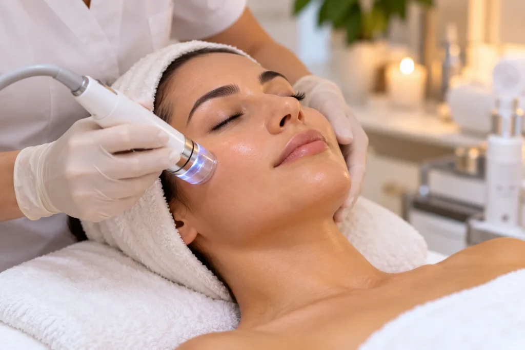 Tratamento facial de luxo num spa.